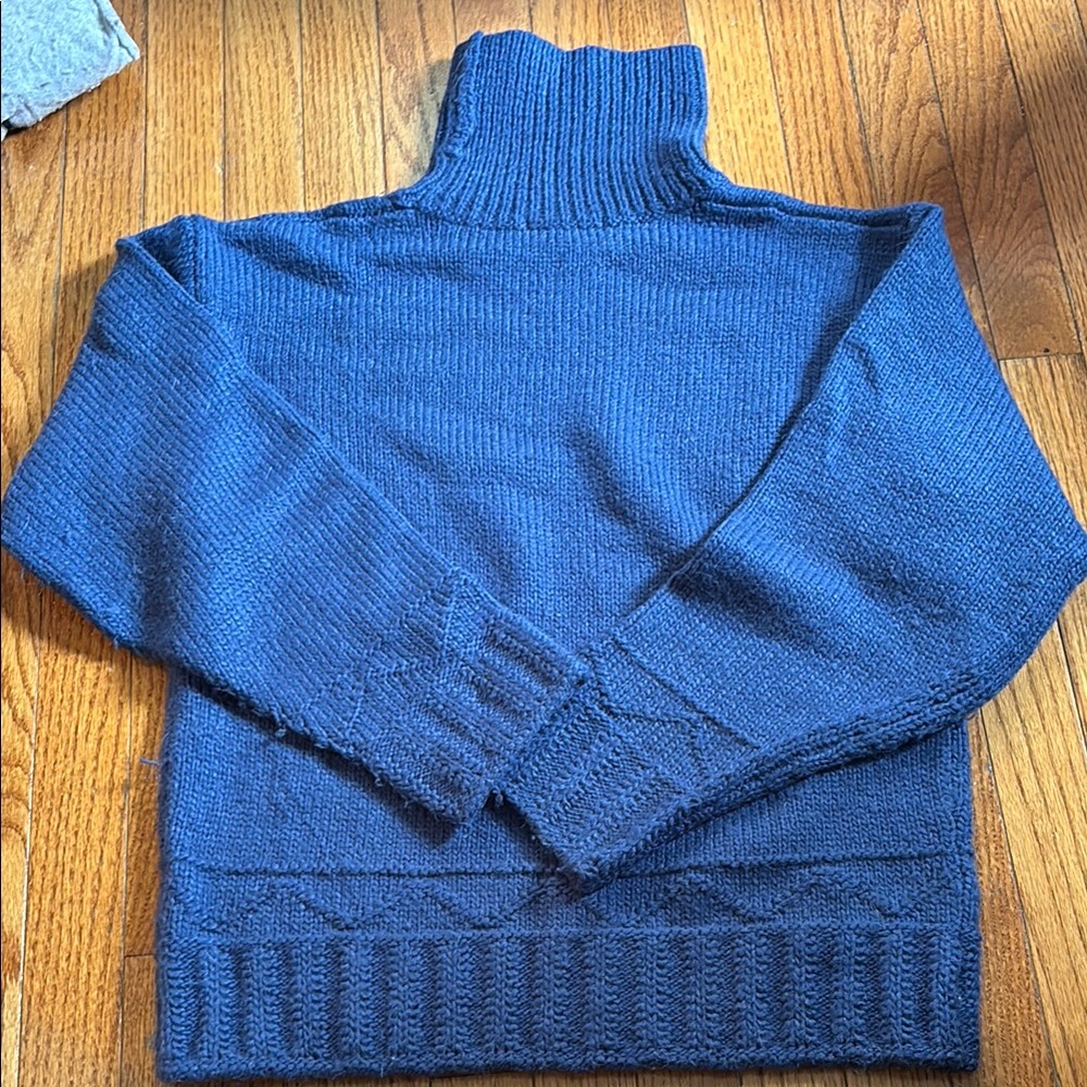 JW ANDERSON Blue Cowl Turtleneck Sweater with Classic Ribbed Design